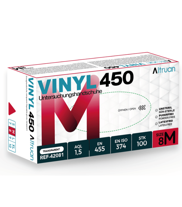 Altruan Vinyl 450 Handschuhe, Einmalhandschuhe, transparent - 100 Stück
