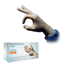 AMPri BASIC-PLUS Latexhandschuhe gepudert, weiß | Box (100 Stück)