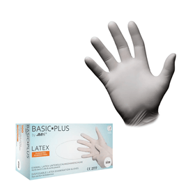 AMPri BASIC-PLUS Latexhandschuhe puderfrei, weiß | Box (100 Stück)