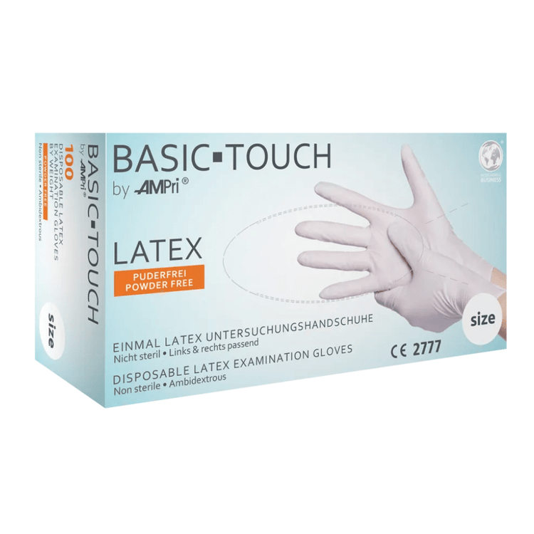 AMPri BASIC-TOUCH Latexhandschuhe puderfrei, weiß | Box (100 Stück)