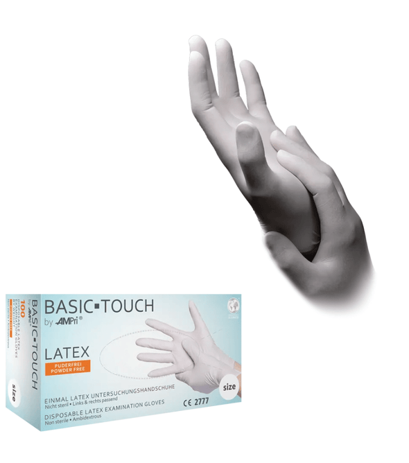 AMPri BASIC-TOUCH Latexhandschuhe puderfrei, weiß | Box (100 Stück)
