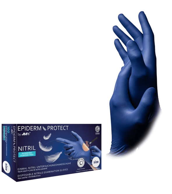 AMPri Epiderm Protect Nitrilhandschuhe by MED-COMFORT puderfrei, metallblau | Box (100 Stück)