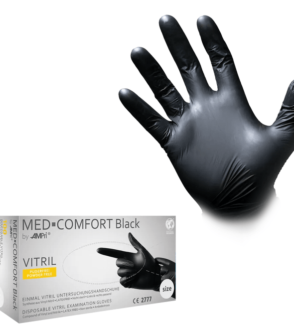 AMPri MED-COMFORT BLACK Vitrilhandschuhe puderfrei, Schwarz