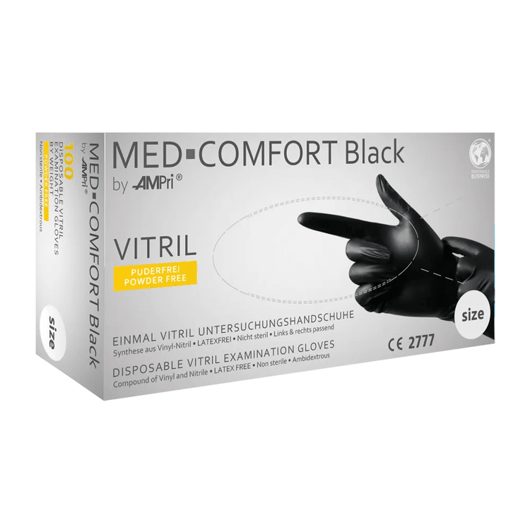 AMPri MED-COMFORT BLACK Vitrilhandschuhe puderfrei, Schwarz