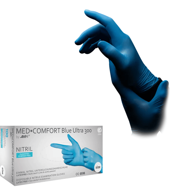 AMPri MED-COMFORT BLUE ULTRA 300 Nitrilhandschuhe extra Lang puderfrei, blau