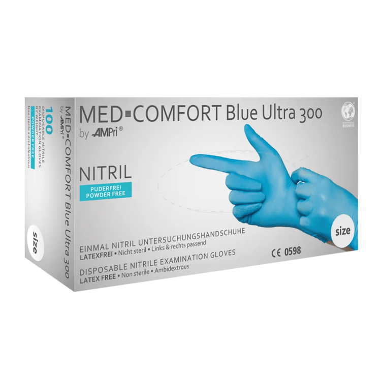 AMPri MED-COMFORT BLUE ULTRA 300 Nitrilhandschuhe extra Lang puderfrei, blau