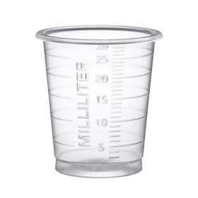 AMPri MED-COMFORT PP Eco Einmal Medizinbecher 30 ml graduiert, verschiedene Farben | Karton (60 Beutel)