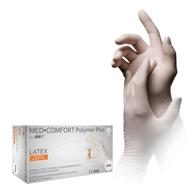 AMPri MED-COMFORT Polymer Plus Latexhandschuhe puderfrei, weiß | Box (100 Stück)