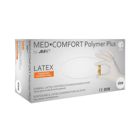 AMPri MED-COMFORT Polymer Plus Latexhandschuhe puderfrei, weiß | Box (100 Stück)