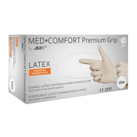 AMPri MED-COMFORT Premium Grip Latexhandschuhe, weiß | Box (100 Stück)