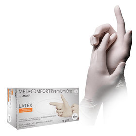 AMPri MED-COMFORT Premium Grip Latexhandschuhe, weiß | Box (100 Stück)