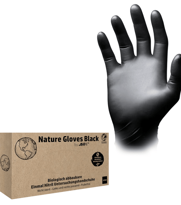 AMPri Nature Gloves BLACK Nitrilhandschuhe Biologisch abbaubar, Schwarz | Box (100 Stück)