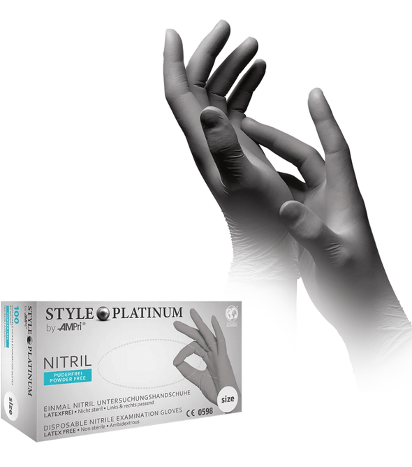 AMPri STYLE PLATINUM Nitrilhandschuhe puderfrei by MED-COMFORT, Silbergrau