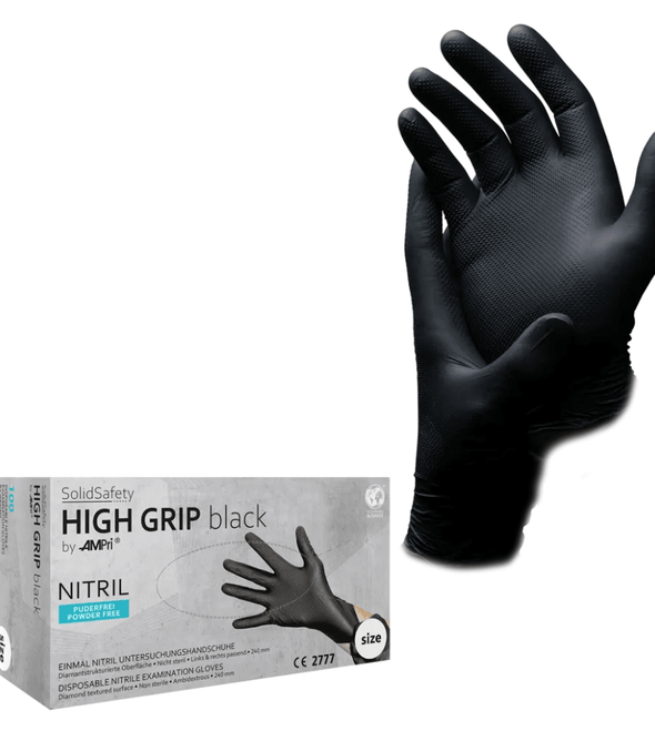 AMPri SolidSafety High Grip Black Nitril Chemikalienschutzhandschuhe Schwarz S - XXL
