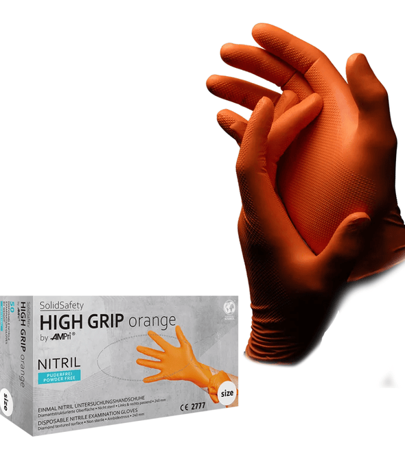 AMPri SolidSafety High Grip Orange Nitril Chemikalienschutzhandschuhe S - XXL