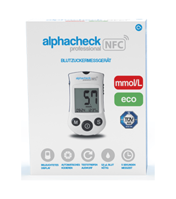 Alphacheck Professional NFC Blutzuckermessgerät eco | Packung (1 Stück)