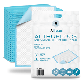 Altruflock® Bettschutzunterlagen 60 x 90cm Supersoft Extrem Saugfähig | Packung (25 Stück)