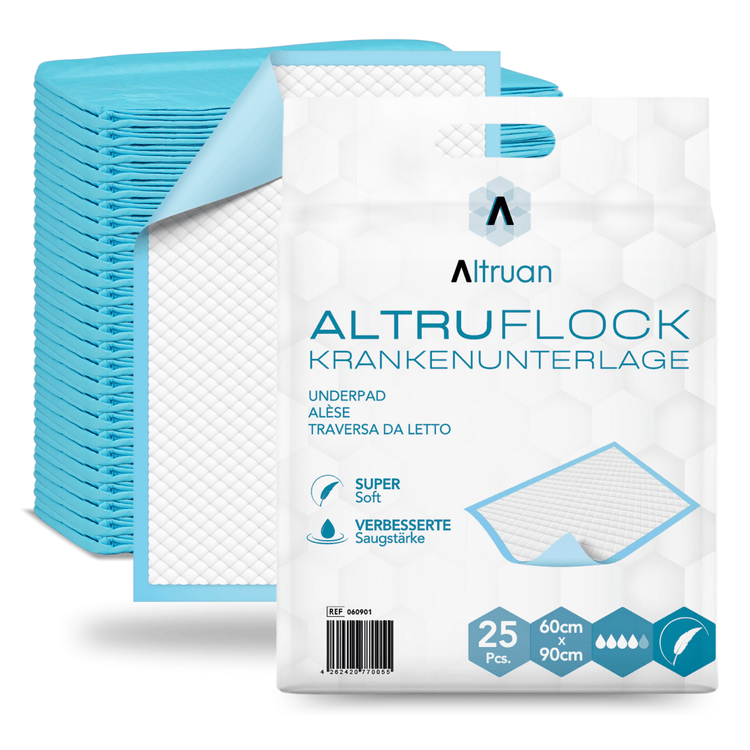 Altruflock® Bettschutzunterlagen 60 x 90cm Supersoft Extrem Saugfähig | Packung (25 Stück)