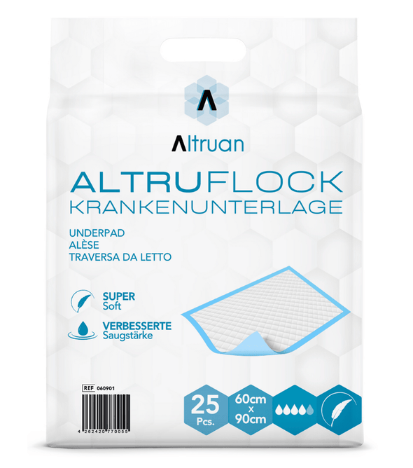 Altruflock® Bettschutzunterlagen 60 x 90cm Supersoft Extrem Saugfähig | Packung (25 Stück)