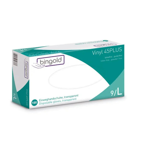 Bingold Vinyl 45PLUS Einmalhandschuhe Vinylhandschuhe, transparent