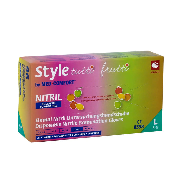 AMPri Style Tutti Frutti Nitrilhandschuhe puderfrei, Farbenmix | Box (96 Stück)