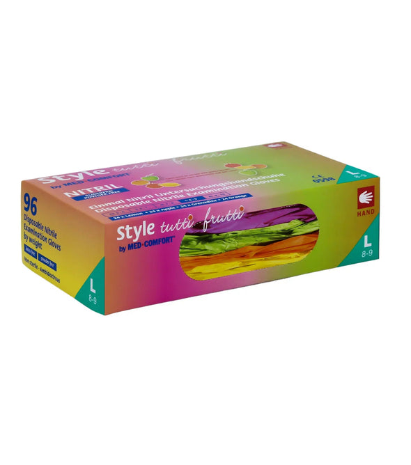 AMPri Style Tutti Frutti Nitrilhandschuhe puderfrei, Farbenmix | Box (96 Stück)