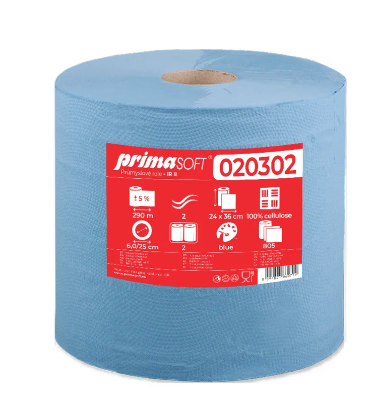Industrierolle IR II primaSoft, 290 m, 2-lagig, ganzlagig, blau, Ø 25 cm