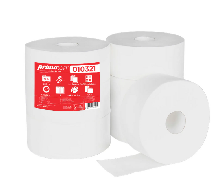 Toilettenpapier 2-lagig JUMBO PrimaSoft 280, 250 m, 6 Rolle
