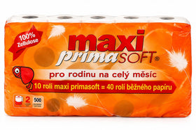 Maxi Primasoft Toilettenpapier – 10 Rollen, 2-lagig, 100 % Zellstoff